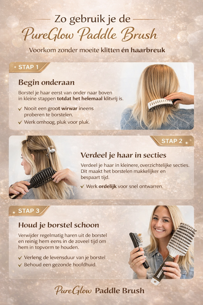 PureGlow Paddle Brush | Ontklittende Haarborstel met Natuurlijke Glans