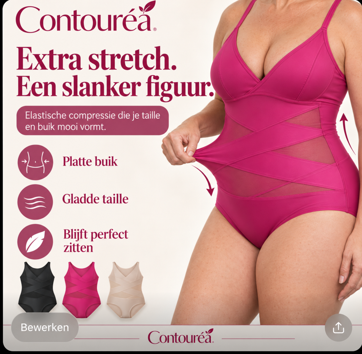 Contouréa Meno Body met elastische compressie die taille en buik vormt, in drie kleuren