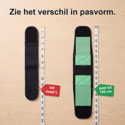 Verschil in pasvorm: gewone band tot maat L, Baséa tot 185 cm