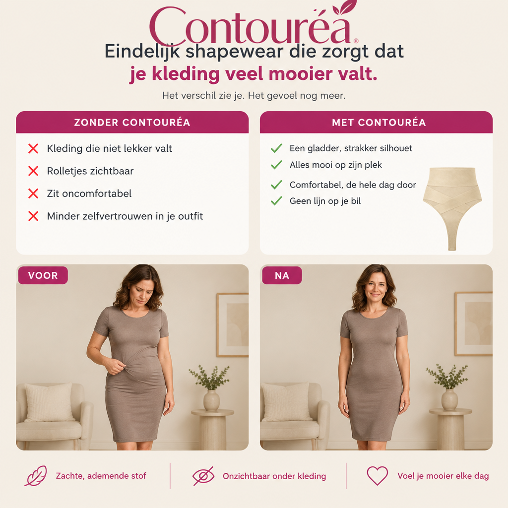 Contouréa Meno String — het verschil met en zonder, onder een strakke jurk