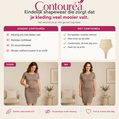 Contouréa Meno String — het verschil met en zonder, onder een strakke jurk