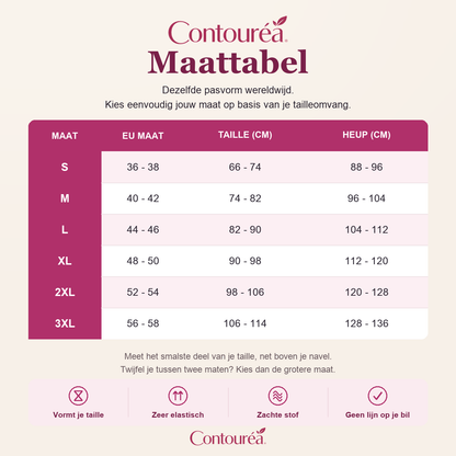 Contouréa Meno String — maattabel S tot en met 3XL op taille- en heupomvang