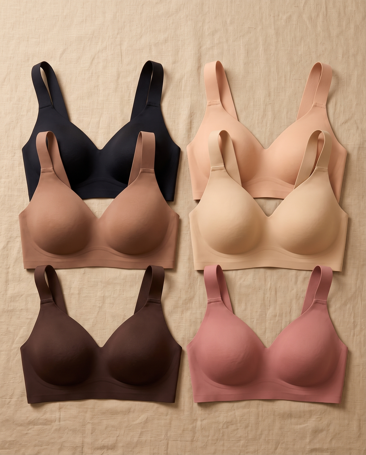 Curvéa in vijf kleuren: zwart, nude, beige, koffie en dusty rose, met brede schouderbandjes