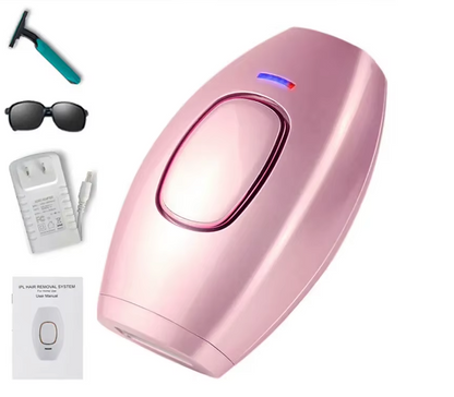 IPL ontharingsapparaat met accessoires: veiligheidsbril, scheermesje en oplader