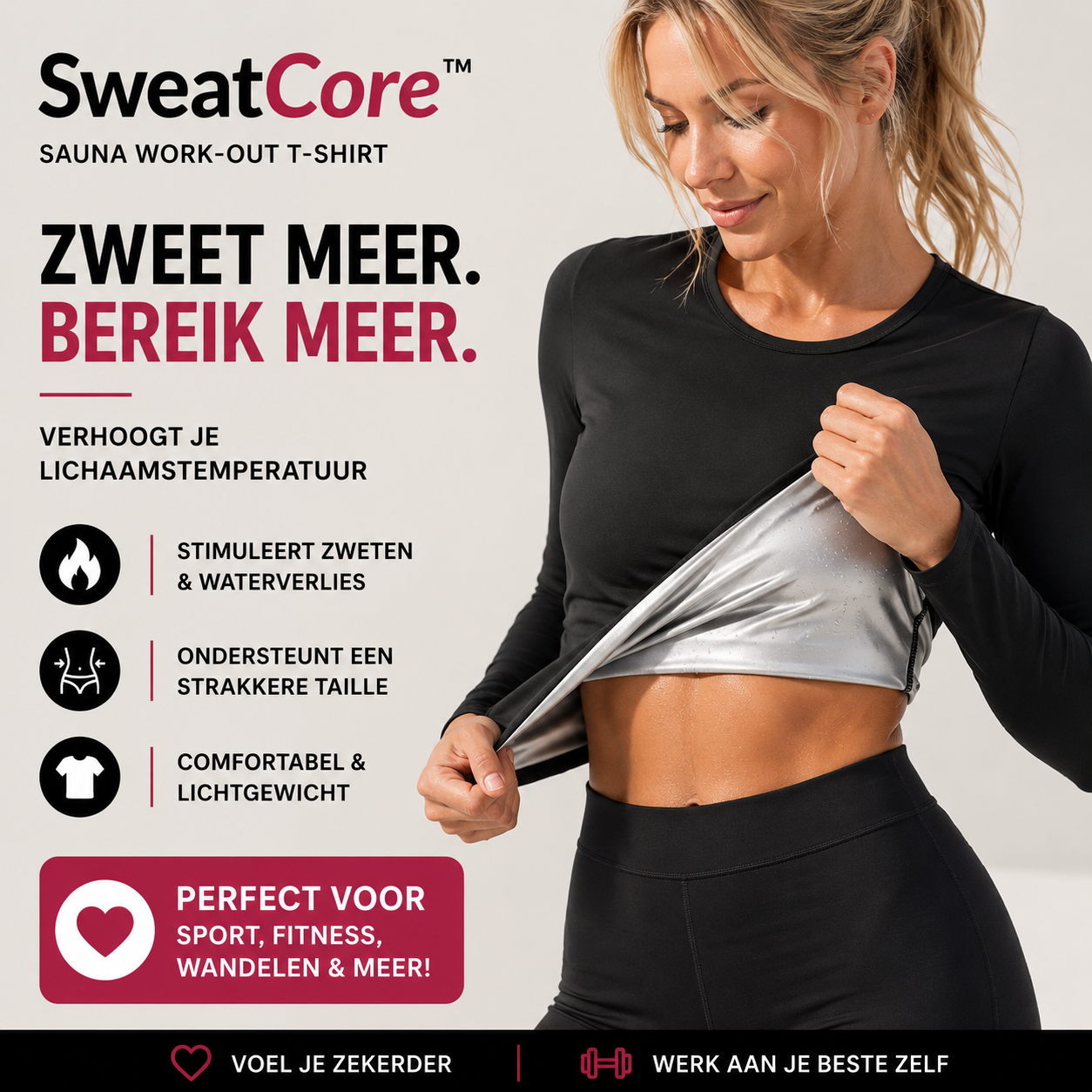 SweatCore zweetvest close-up - micro-stretch stof en korte mouwen